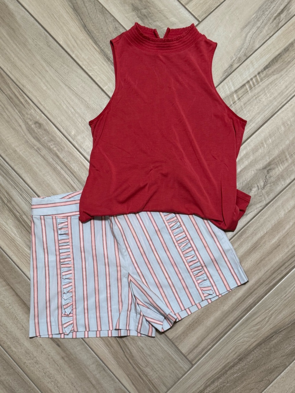 LOFT Coral Sleeveless Top & Striped Shorts Set